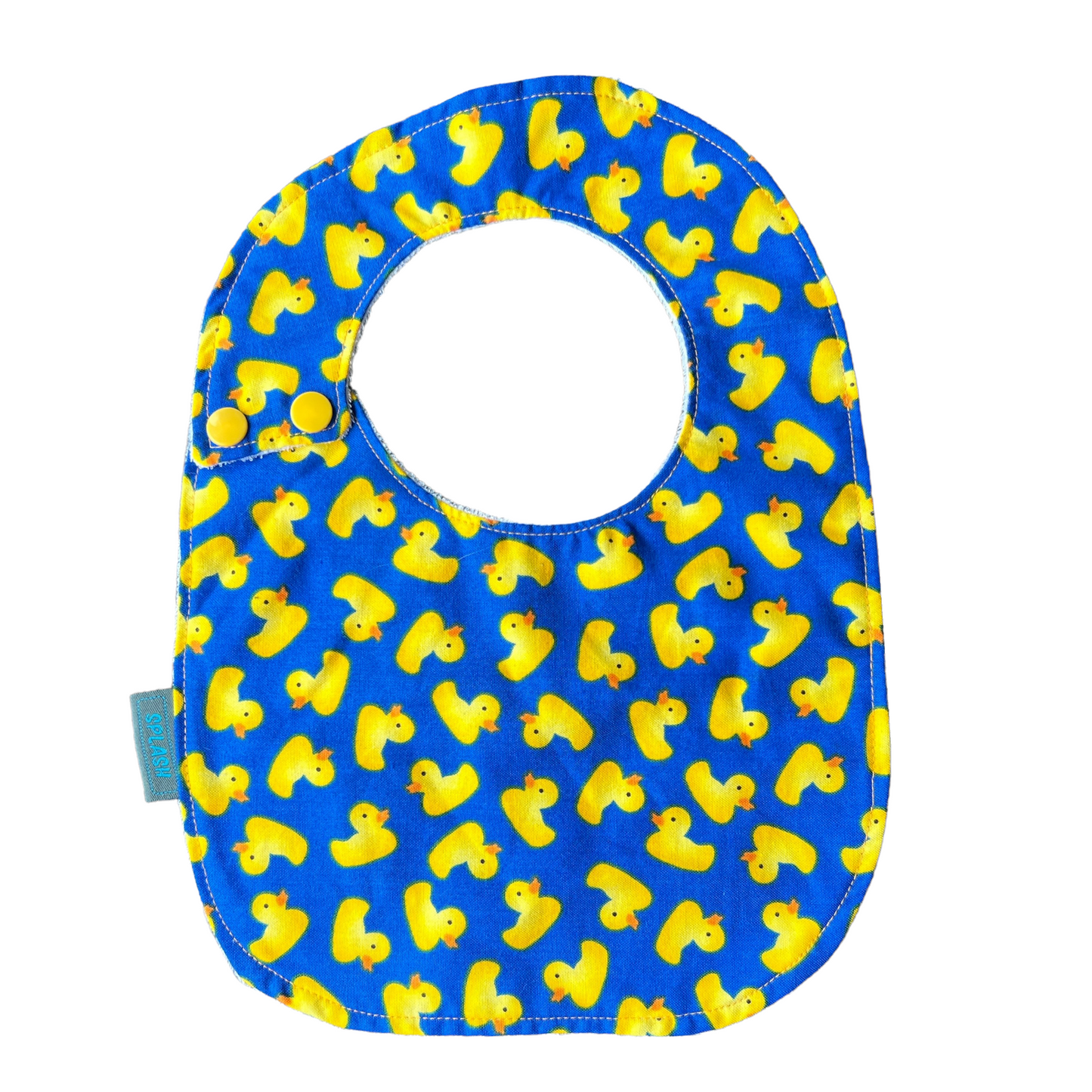 Rounded Side Fastener Bibs (assorted patterns) Bibs Splash Quilting Ducks Blue