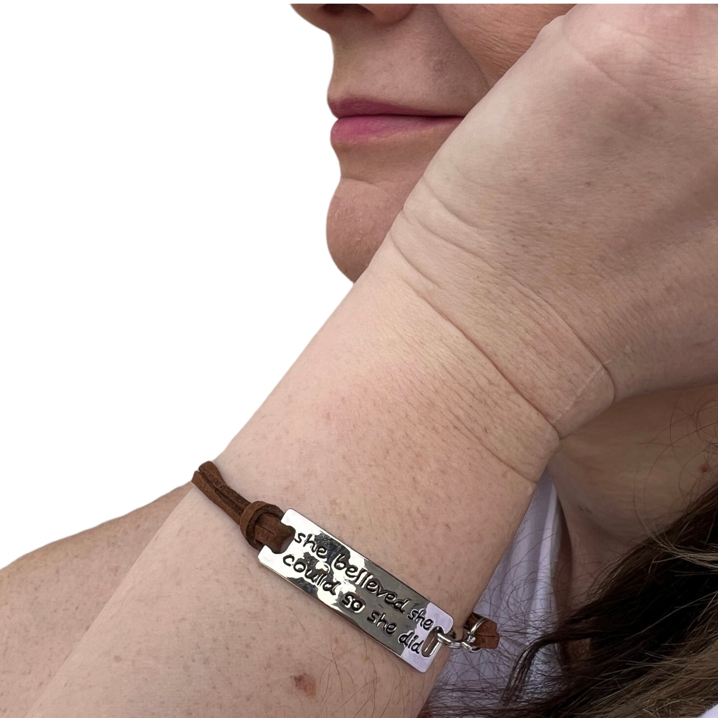 Bracelet — “She believed she could so she did!” Bracelets SPIRIT SPARKPLUGS Leather