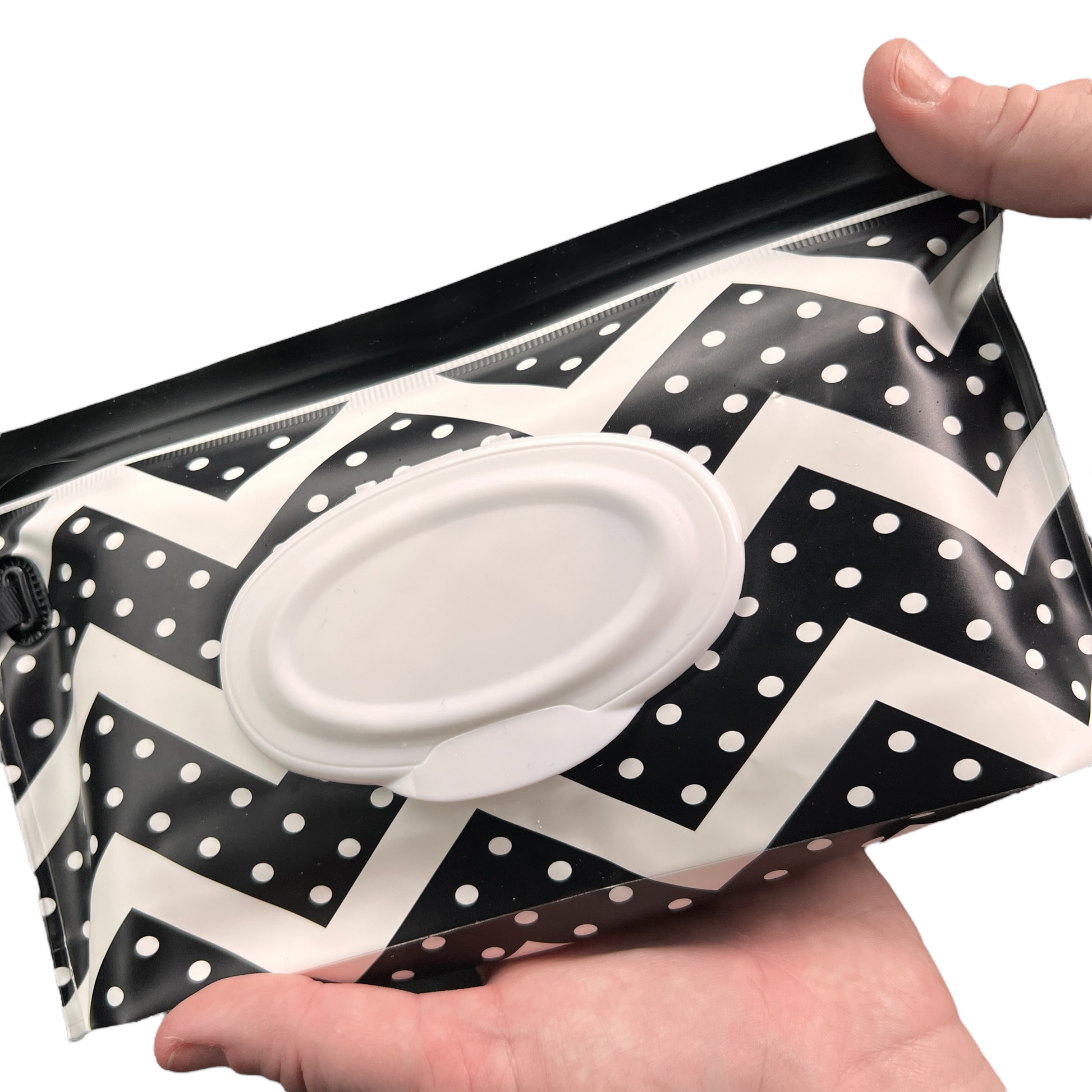 Wet Wipes Travel Potable (Could be called Reusable Wet Wipe Bag — Large Travel Pouches SPIRIT SPARKPLUGS Dots * Zig Zag Black