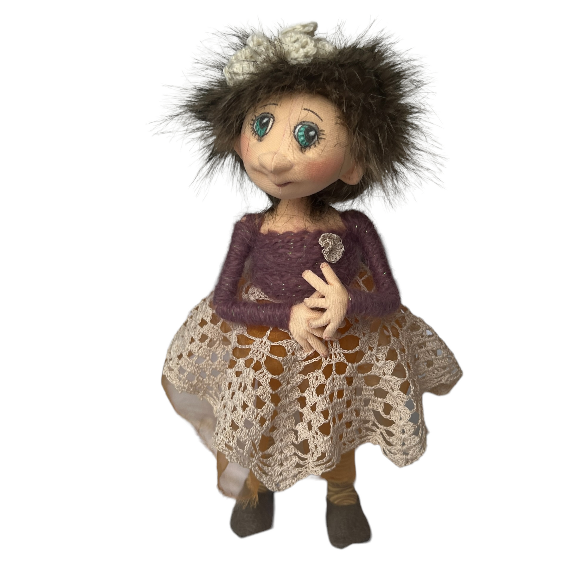 Tina, Sitting Standing Dolls  Splash Quilting Medium / Grape Top