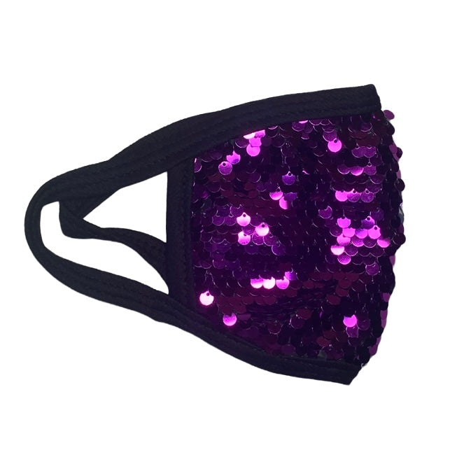 Adult Reusable Fabric Sequin Mask Mask SPIRIT SPARKPLUGS Small Purple Sequins