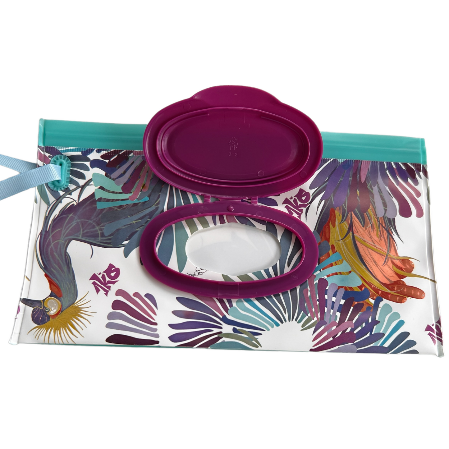 Wet Wipes Travel Potable (Could be called Reusable Wet Wipe Bag — Large Travel Pouches SPIRIT SPARKPLUGS Flower pattern Purple + Teal