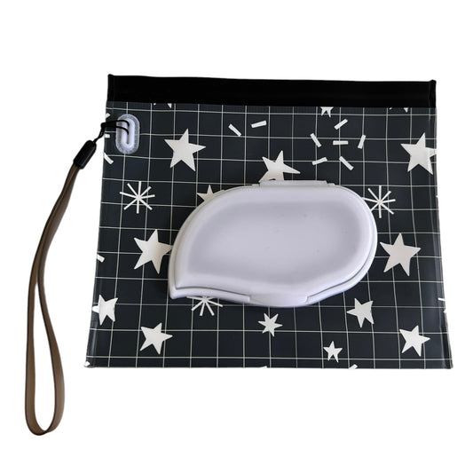 Wet Wipes Travel Potable (Could be called Reusable Wet Wipe Bag — Small Travel Pouches SPIRIT SPARKPLUGS Stars Black