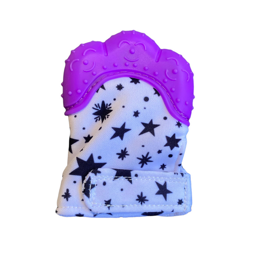 Baby Chew Glove / Teether Mitt  SPIRIT SPARKPLUGS Purple Stars