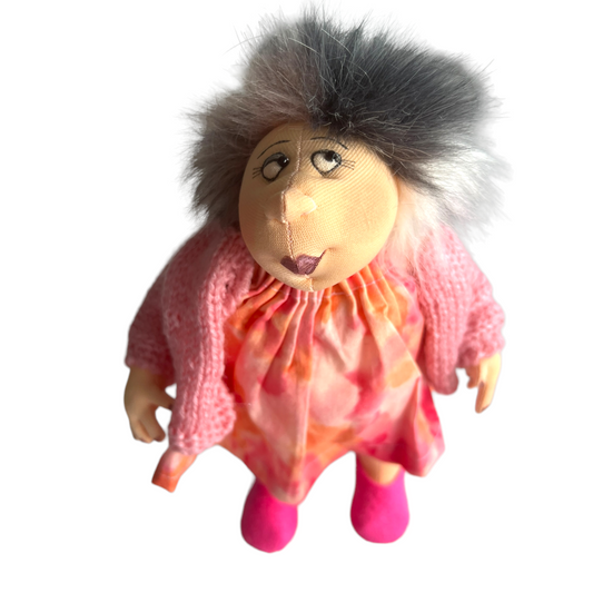 Aunt Christy (based on a Jill Maas Doll)  Splash Quilting Aunt Christy Pink Cardigan