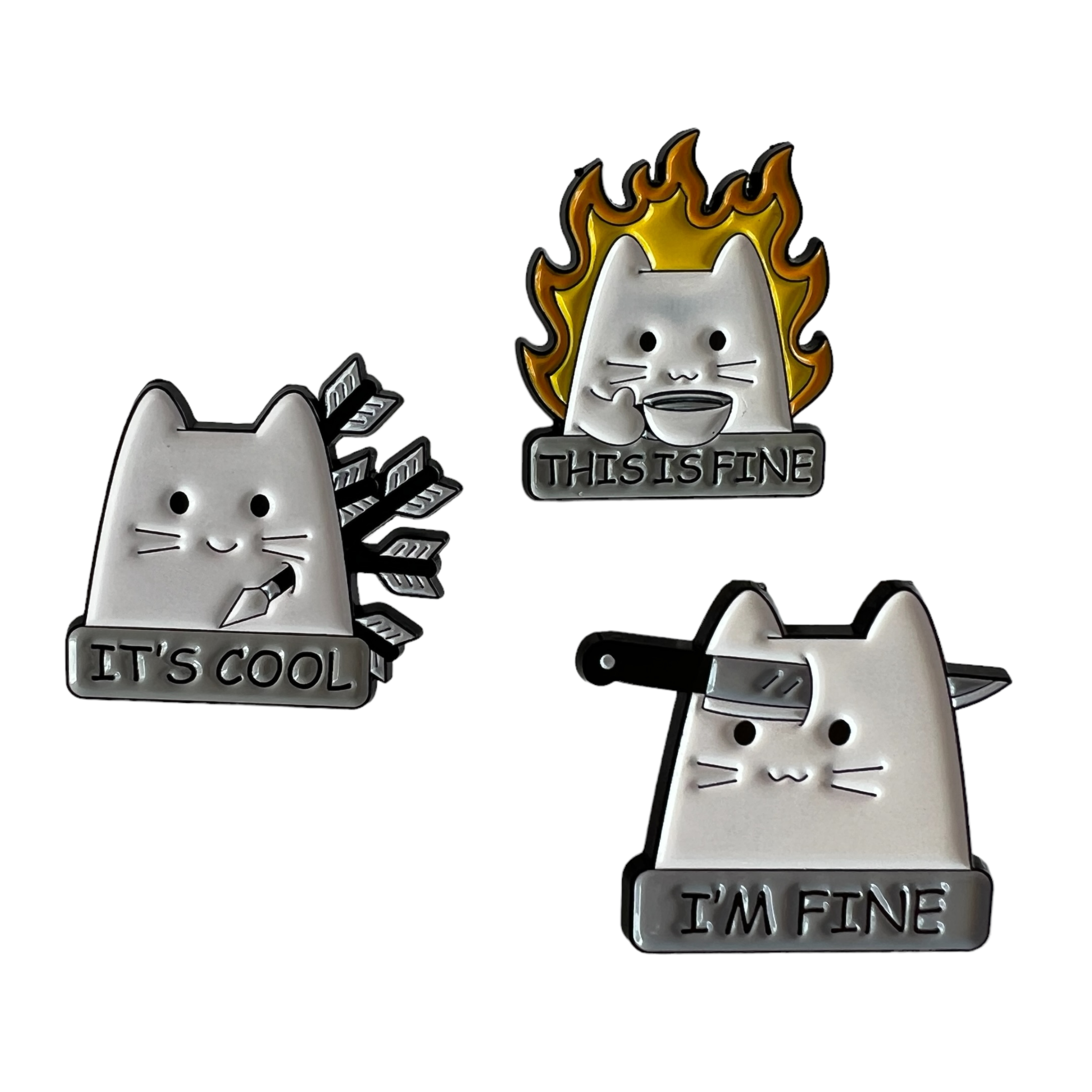 CatCurio Pet Store Coolest Cat Enamel Pins Collection, I Am Fine