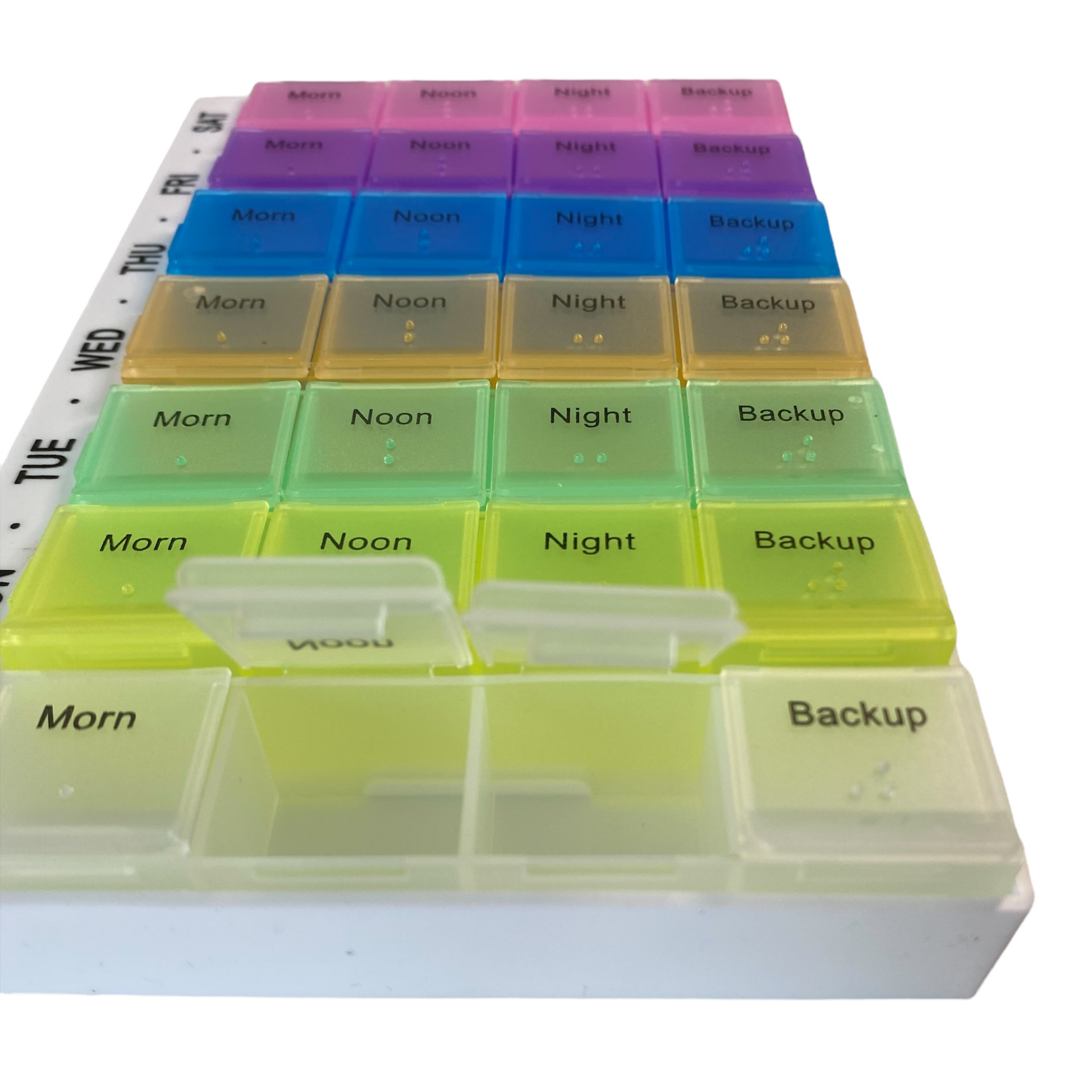 7 Day Pill Box — 4 Doses Daily White case Managing Medications SPIRIT SPARKPLUGS