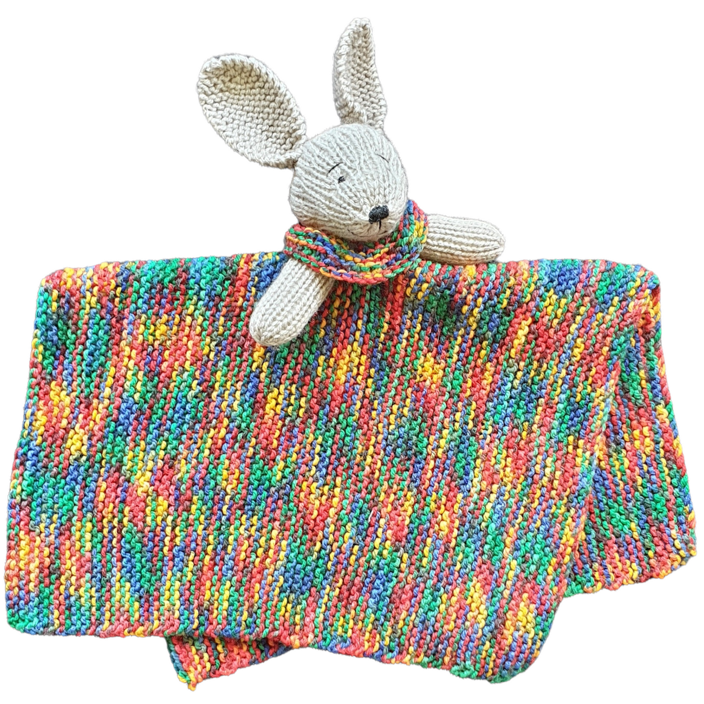 Handmade Knitted Animal Blankets  Splash Quilting Bunny Rainbow 