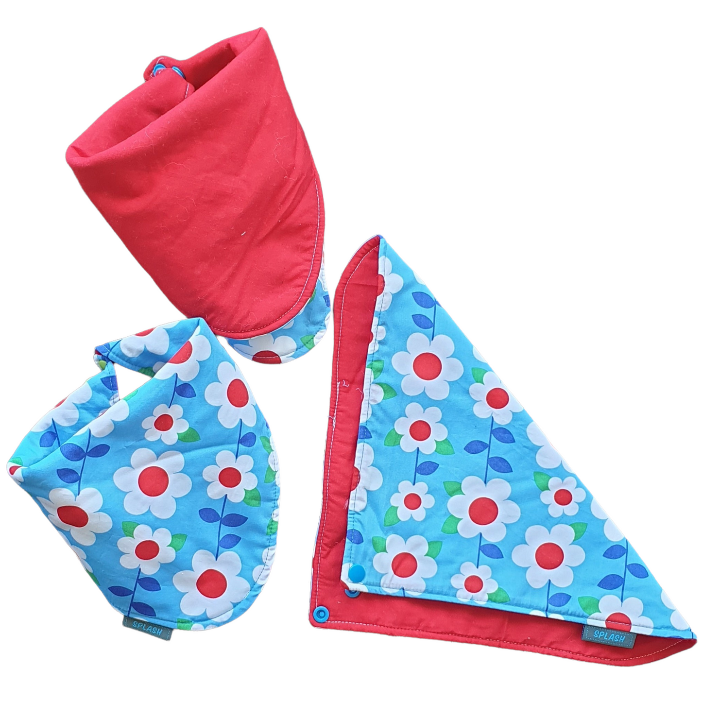 Reversible Bibs (assorted patterns) Bibs Splash Quilting Daisys Blue + Red 