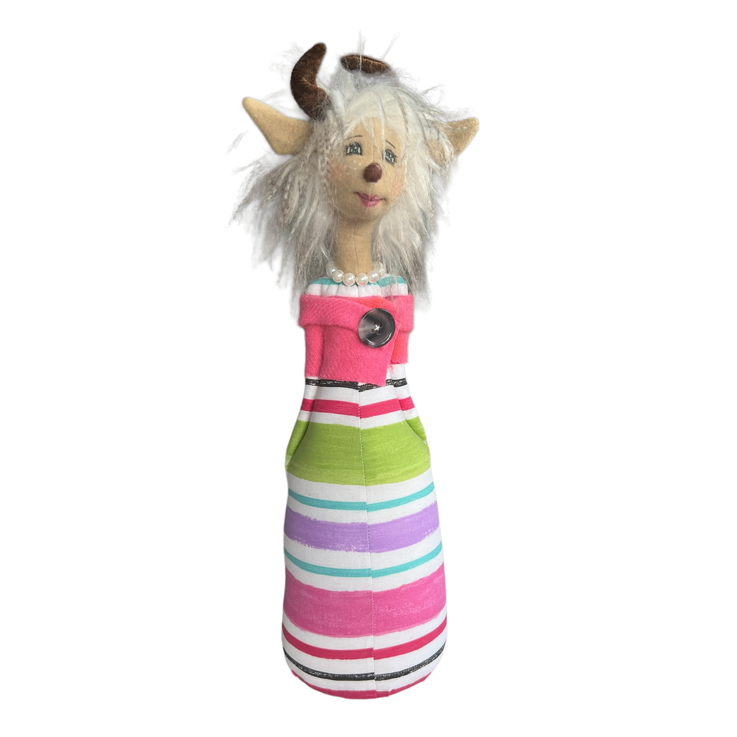 Fawn Doll, Stand Tall CHRISTMAS  Splash Quilting Stripped Dress with Pink Jacket  