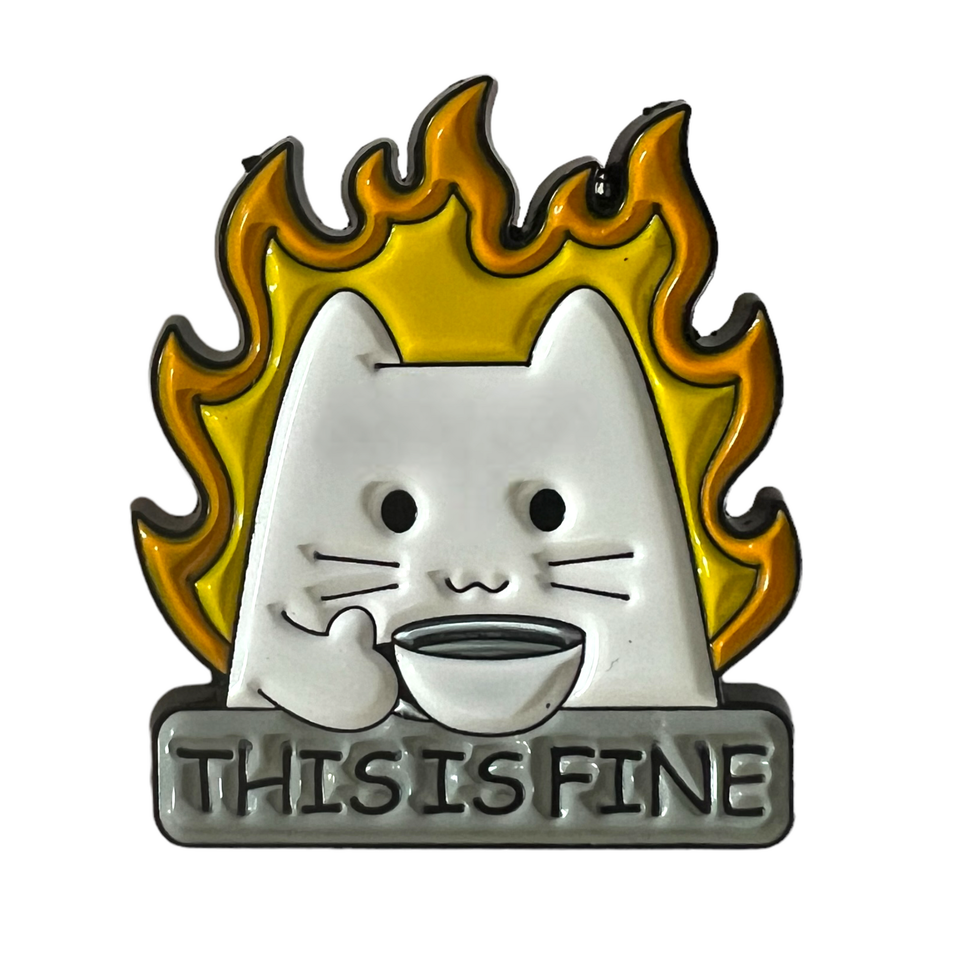 Pin — Cats Dark Humour Series  SPIRIT SPARKPLUGS ‘This is Fine’  