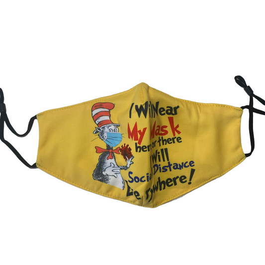 Kids Reusable Fabric Mask — Dr Seuss Mask SPIRIT SPARKPLUGS Yellow Grinch Mask  