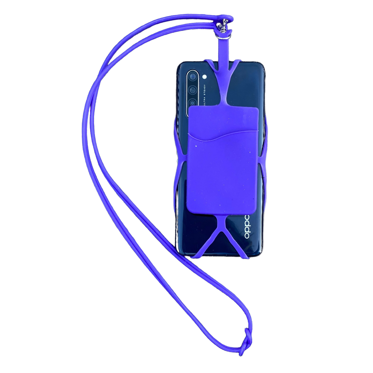 Lanyard Phone Holder — Silicone  SPIRIT SPARKPLUGS Purple with card holder 