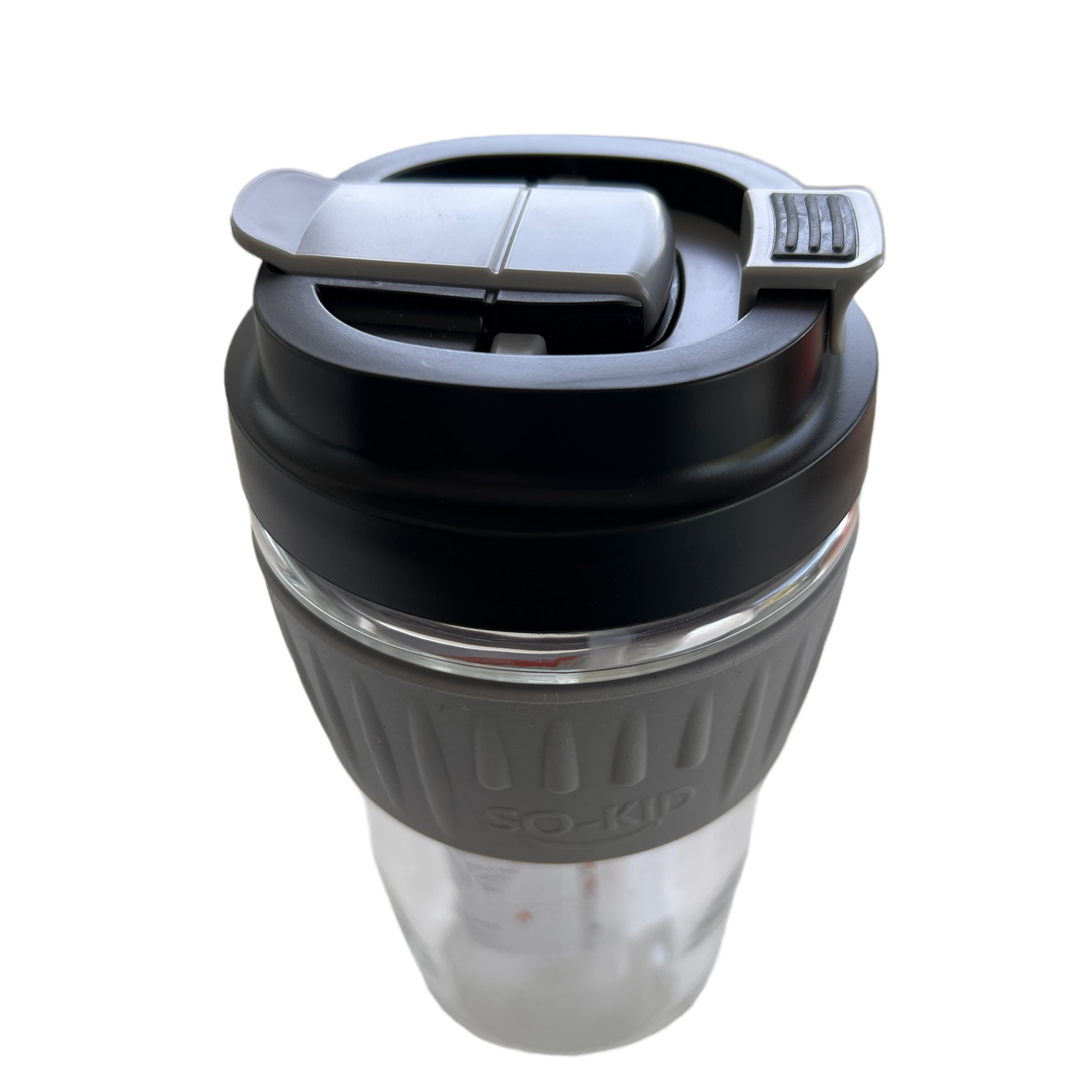Heavy duty glass mug with lid and built in straw Mobility & Accessibility SPIRIT SPARKPLUGS Black 400ml 
