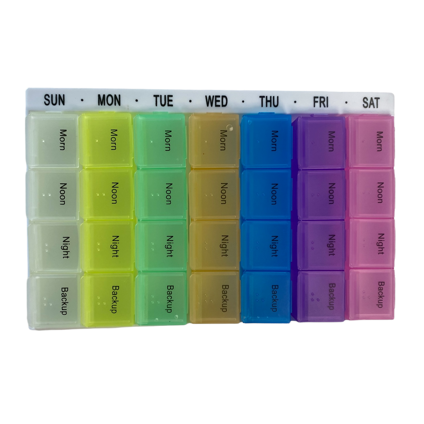 7 Day Pill Box — 4 Doses Daily White case Managing Medications SPIRIT SPARKPLUGS   